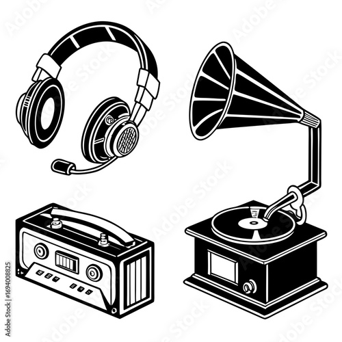 Headphone boombox gramophone record player music