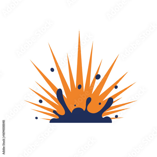A vibrant abstract 2D flat vector illustration powerfully depicts radiating energy and vigorous movement with clean lines on a minimalist white background.