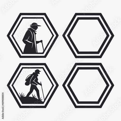 Hikers in hexagonal frames hiking trekking