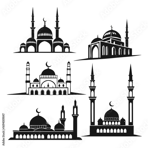 Islamic mosque architectural styles domes minarets Islamic architecture silhouette