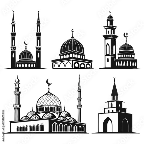 Islamic mosque architectural styles silhouettes architecture dome