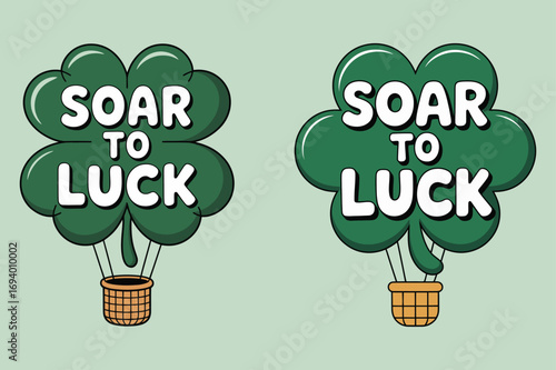 Green clover hot air balloons soar to luck basket