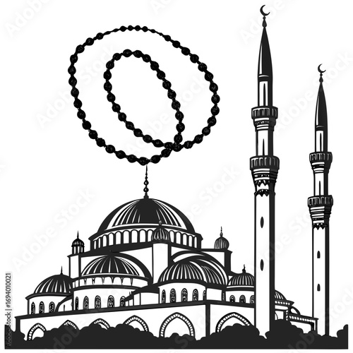 Islamic prayer beads mosque minarets tasbih domes