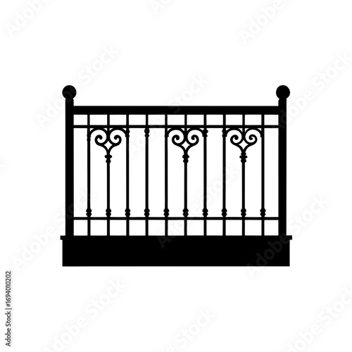 Ornate wrought iron railing on transparent background silhouette