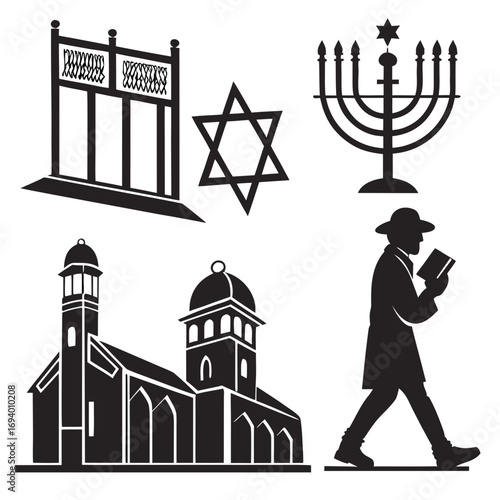 Jewish symbols and figures silhouette collection menorah
