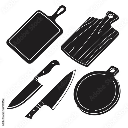 Kitchen cutting boards and knives silhouette knife cooking