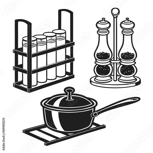Kitchen spice containers and cooking pot kitchenware spice rack
