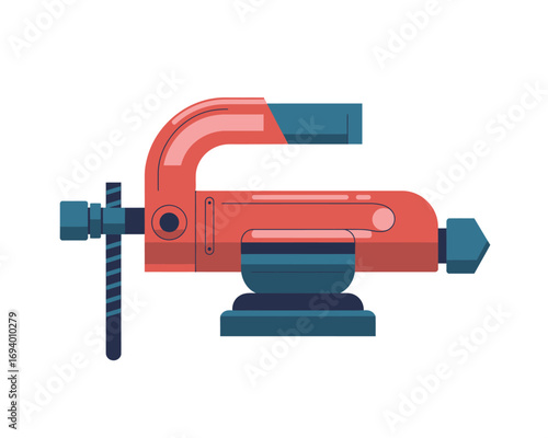 Modern Flat Illustration of a Red and Blue Clamp Tool Ideal for Carpentry and Woodworking Projects