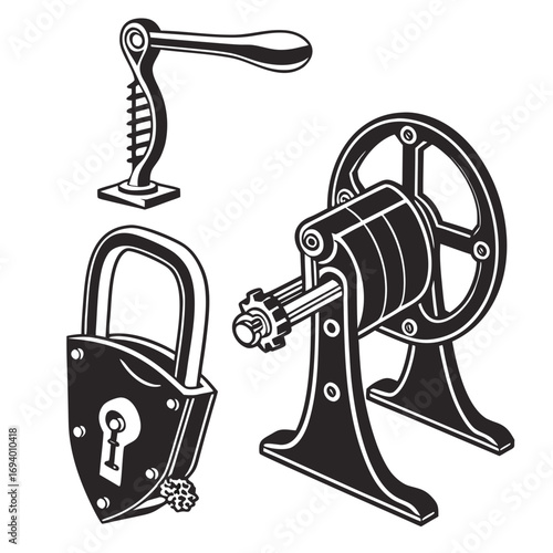 Lock mechanism and mechanical device silhouettes padlock keyhole