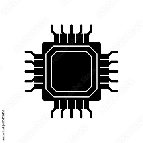 Black integrated circuit icon on transparent background silhouette