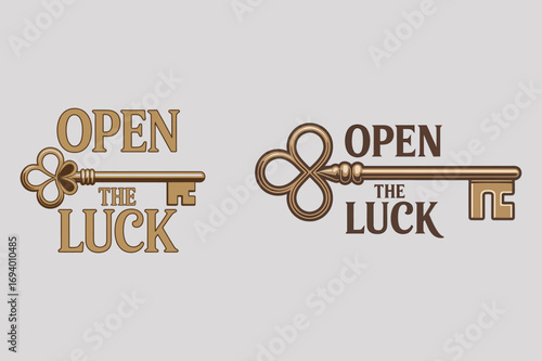 Antique keys with open the luck text ornate key vintage key