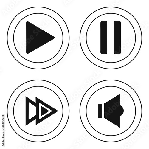 Media control icons play pause fast forward volume play icon pause icon