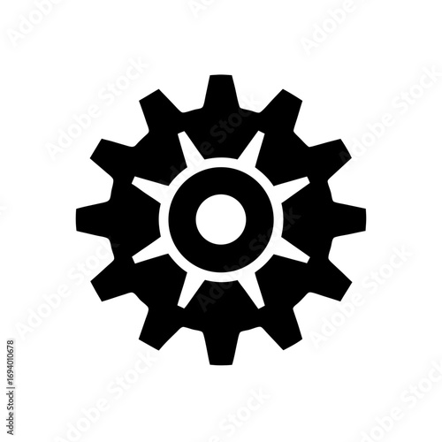 Black gear with inner sprockets on transparent background silhouette
