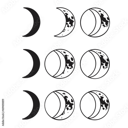 Moon phase icons crescent gibbous full moon phases crescent moon