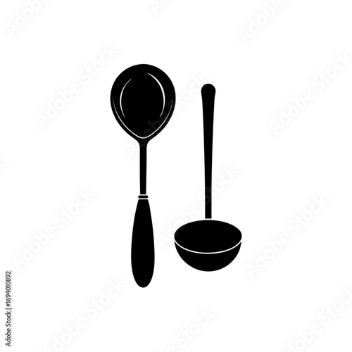 Two kitchen utensils drawing on transparent background silhouette