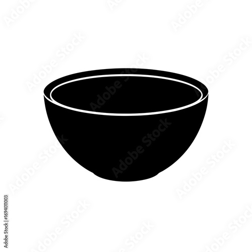 Simple black and white bowl on transparent background silhouette