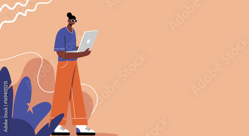 Person engaged with a laptop, representing remote work, online learning, or creative tasks. Ideal for technology, education, or modern lifestyle themes.