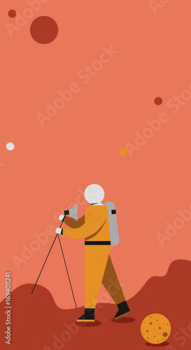 Astronaut exploring a barren Martian landscape with scientific equipment, symbolizing discovery, space travel, and future ventures.