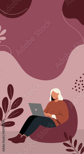 Woman working remotely on laptop from a cozy home setting, illustrating flexible work, online learning, and modern digital lifestyle. Ideal for business and education.