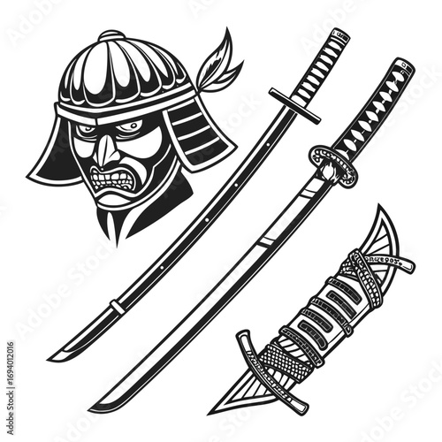 Samurai mask katana wakizashi dagger japanese sword
