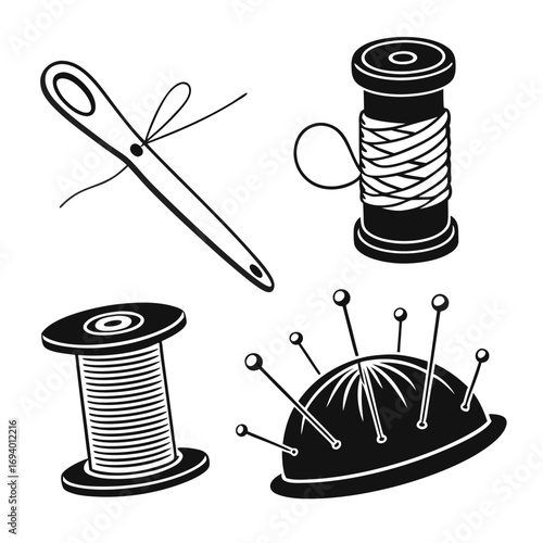 Sewing needle thread spools pincushion vector