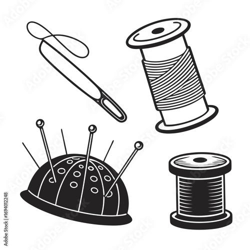 Sewing needle thread spool pincushion vector