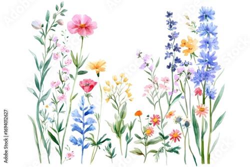Wallpaper Mural Watercolor floral frame with hand painted summer meadow wildflowers,  Torontodigital.ca