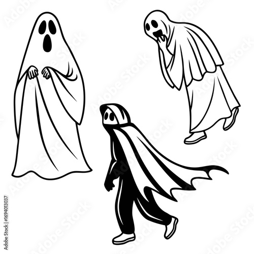 Three spooky specters in various poses ghost spirit