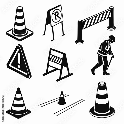 Traffic cones barrier warning sign worker construction