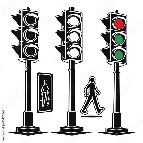 Traffic signal lights and pedestrian icons traffic light silhouette