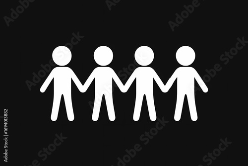 Stickman figures holding hands, the concept of friendship and unity
