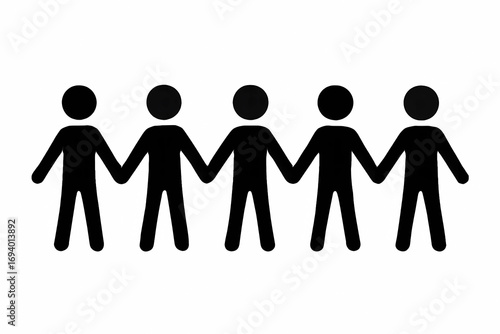 Stickman figures holding hands, the concept of friendship and unity