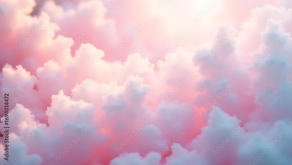 Naklejka premium Fluffy Cotton Candy Glowing in Pastel Light – Sweet Dreamy Dessert Background