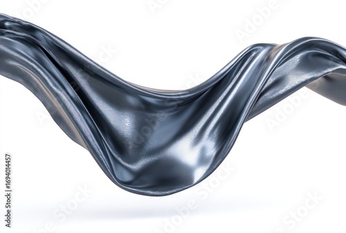 A billowing, metallic blue fabric gracefully floats against a pristine white backdrop. Soft light enhances curves & texture