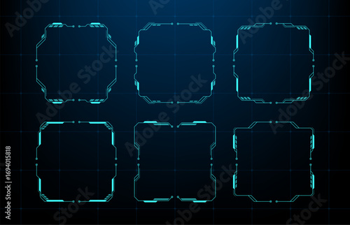 Futuristic hud vector frames set with a grid background. Virtual display concept for user interface design and infographic element.