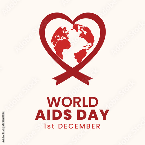 World AIDS Day Social Media Post Design with Red Ribbon and Heart Globe