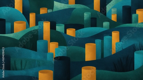 Dynamic Illustration of Carbon Capture Technology Concept with Abstract Forms and Colors