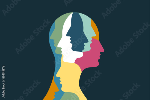 Mental faces emotions inside illustration