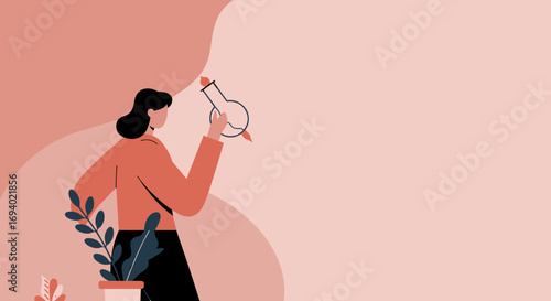 Modern illustration of a person holding a laboratory flask, symbolizing scientific research, discovery, and innovation. Ideal for education or business concepts.