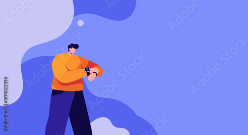 Man checking his smartwatch for notifications or time, representing concepts of productivity, digital communication, and modern lifestyle. Ideal for technology, business, or casual use.