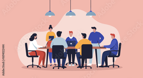 Diverse team of professionals collaborating in a modern office meeting, discussing strategies and working together. Ideal for business, corporate, and startup concepts.