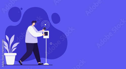 Person interacts with smart device and wireless technology, illustrating modern connectivity, digital control, and convenient smart home automation.