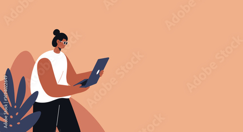 Modern person using a laptop outdoors, embodying remote work, digital productivity, and a flexible lifestyle. Ideal for technology, business, and education concepts.