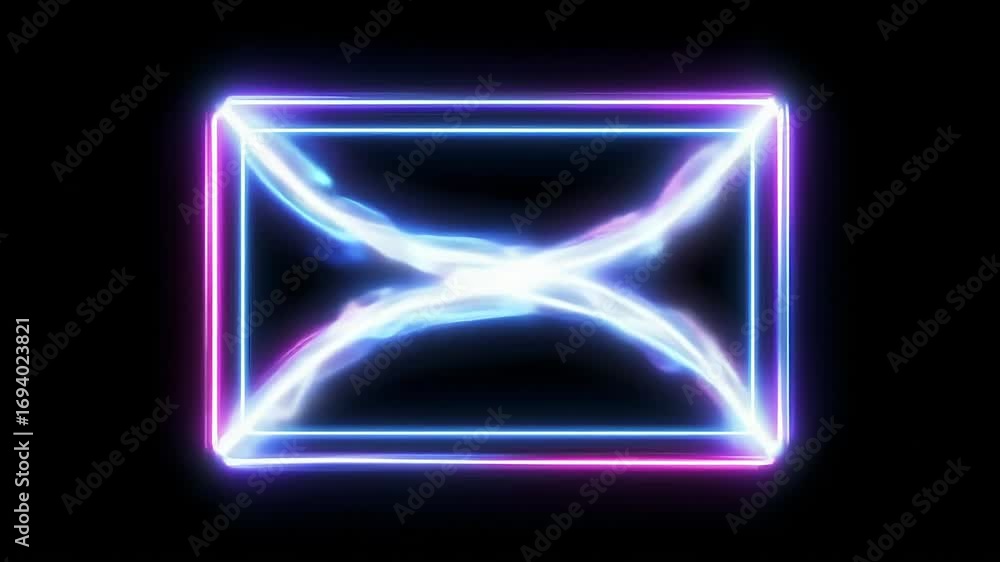 Dynamic neon light trails forming geometric shapes in a vibrant, futuristic design against a dark background, perfect for modern tech themes