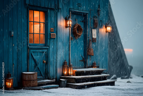 Cozy Winter Cabin Decor with Warm Lighting in Snowy Exteriors for Rustic Design Inspiration