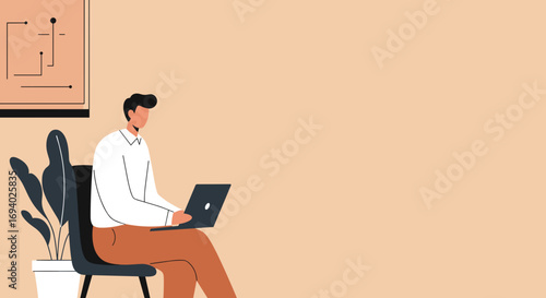Professional man focused on his laptop, working remotely from a modern office or home office environment. Ideal for business, technology, and lifestyle concepts.