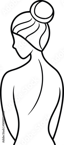 Elegant woman with hair bun viewed from behind isolated on white background