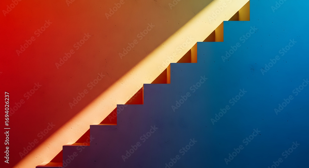 Fototapeta premium Vivid Staircase Partition Gradient Sunlight Architectural Detail