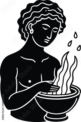 Illustration of a woman holding a bowl with fire isolated on white background