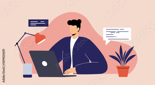Professional working on a laptop at a desk, illustrating remote work, online communication, and digital productivity for modern business and lifestyle.